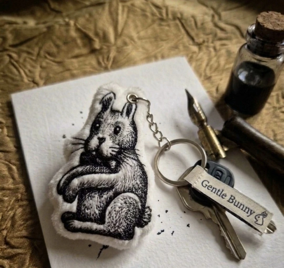 Hand-drawn Blue Ink Bunny Art "Gentle Bunny" - photo 3