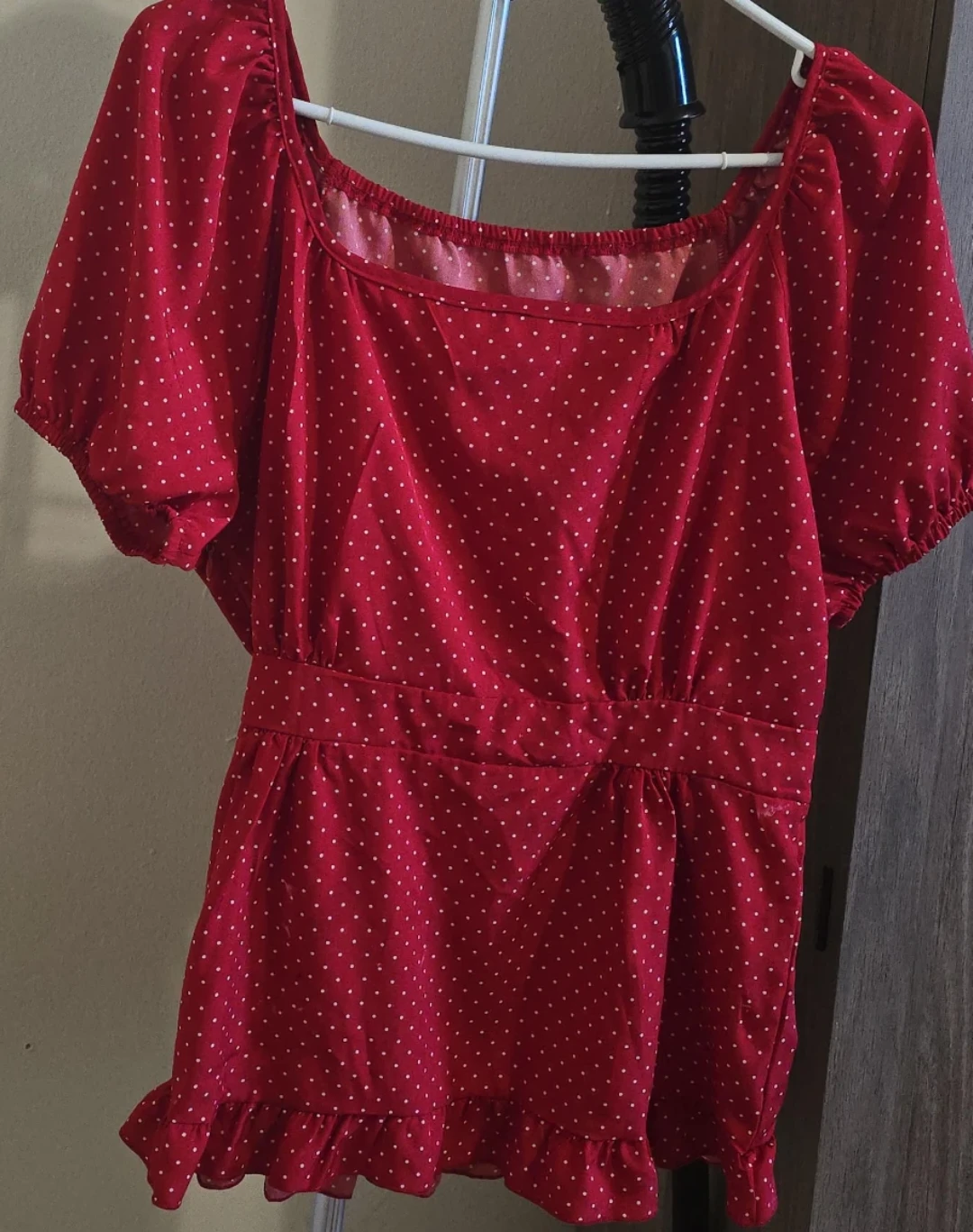 Red Polka Dot Square Neck Top