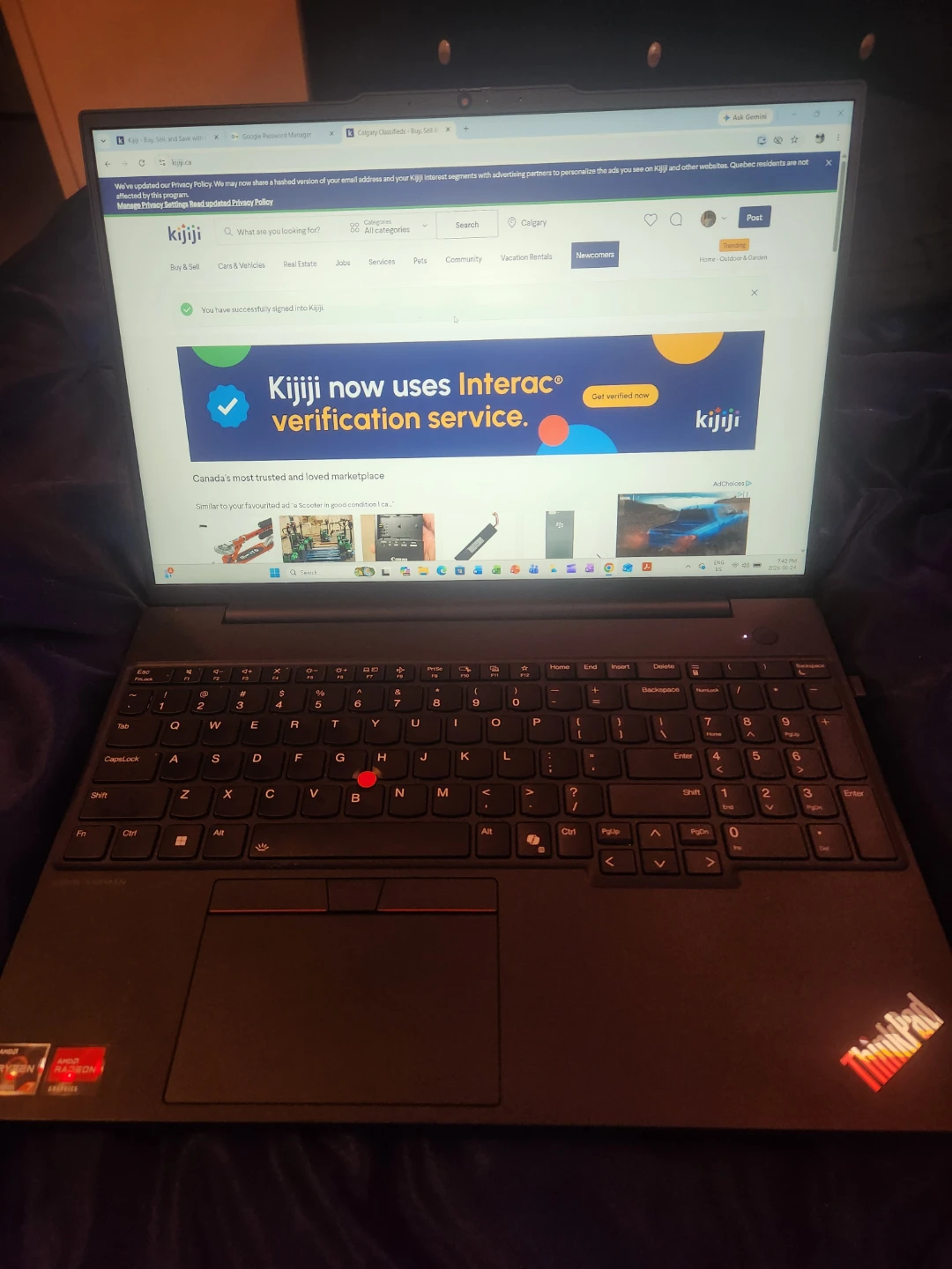 Lenova ThinkPad Ryzen 7 16GB Ram