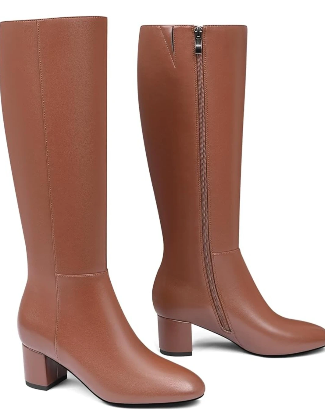 Brown Knee-High Boots with Block Heel
