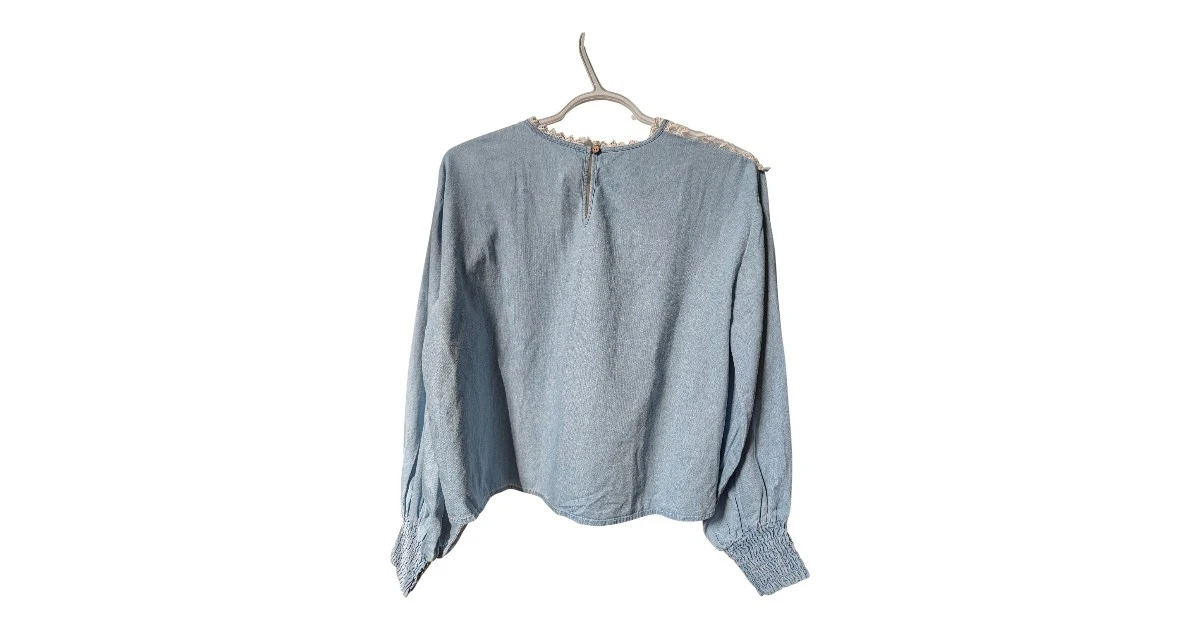 Light Blue Long Sleeve Top with Lace Detail size Medium - photo 2