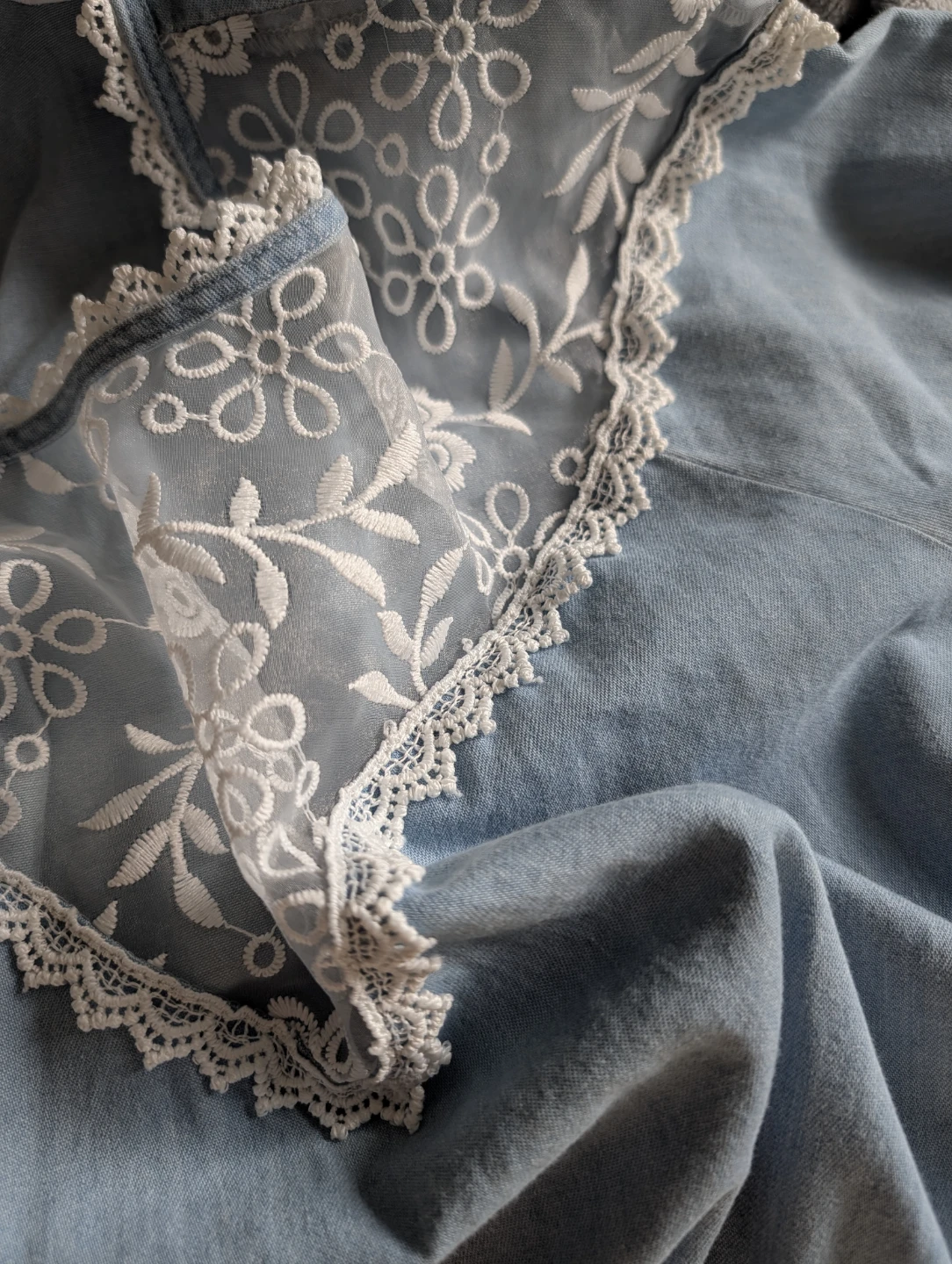 Light Blue Long Sleeve Top with Lace Detail size Medium - photo 3