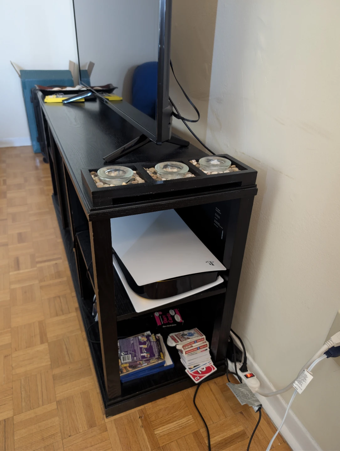 Black TV Unit with Electric Fireplace and built in heater - photo 2