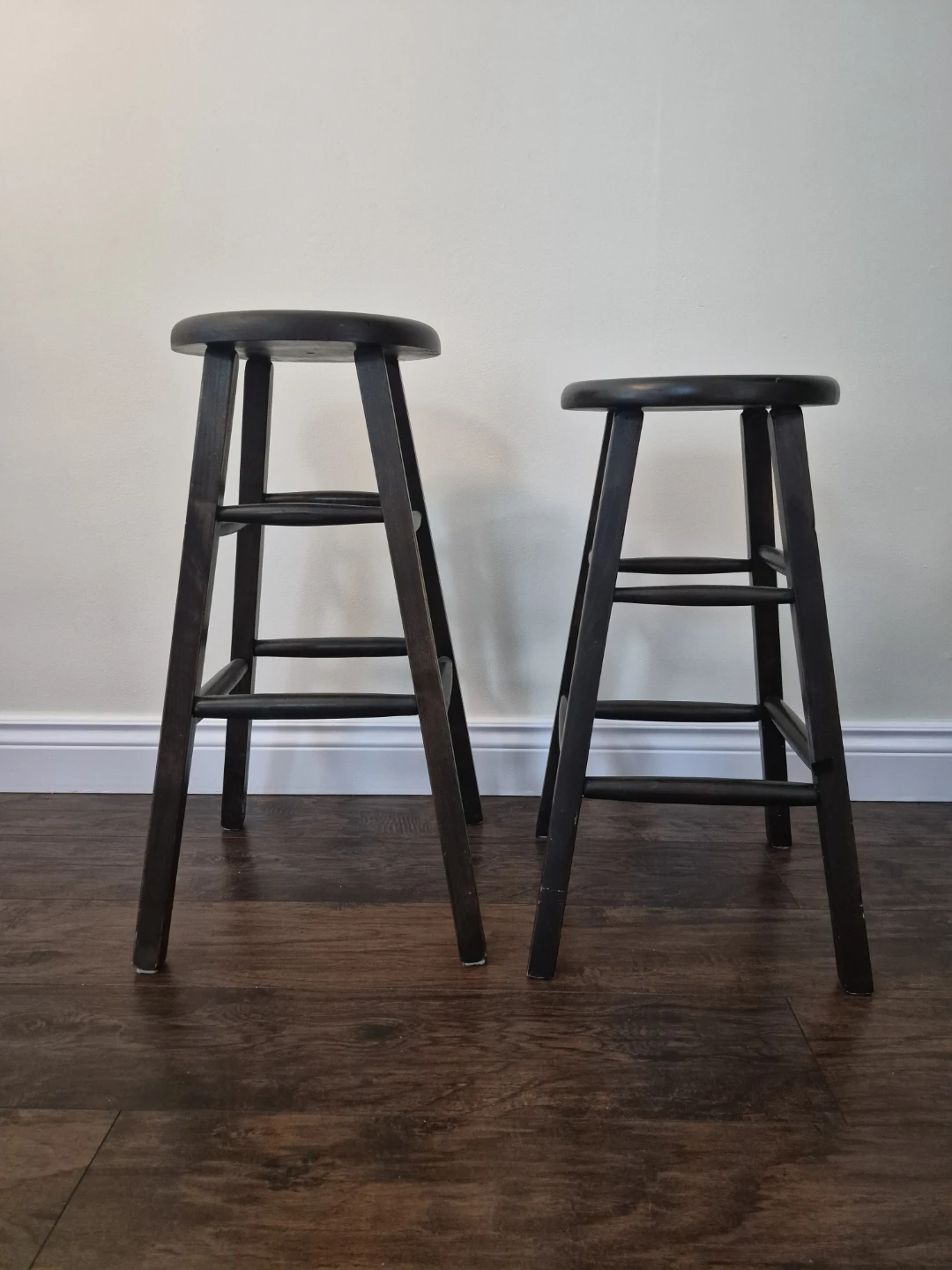 Set of 2 Dark Wood Bar Stools