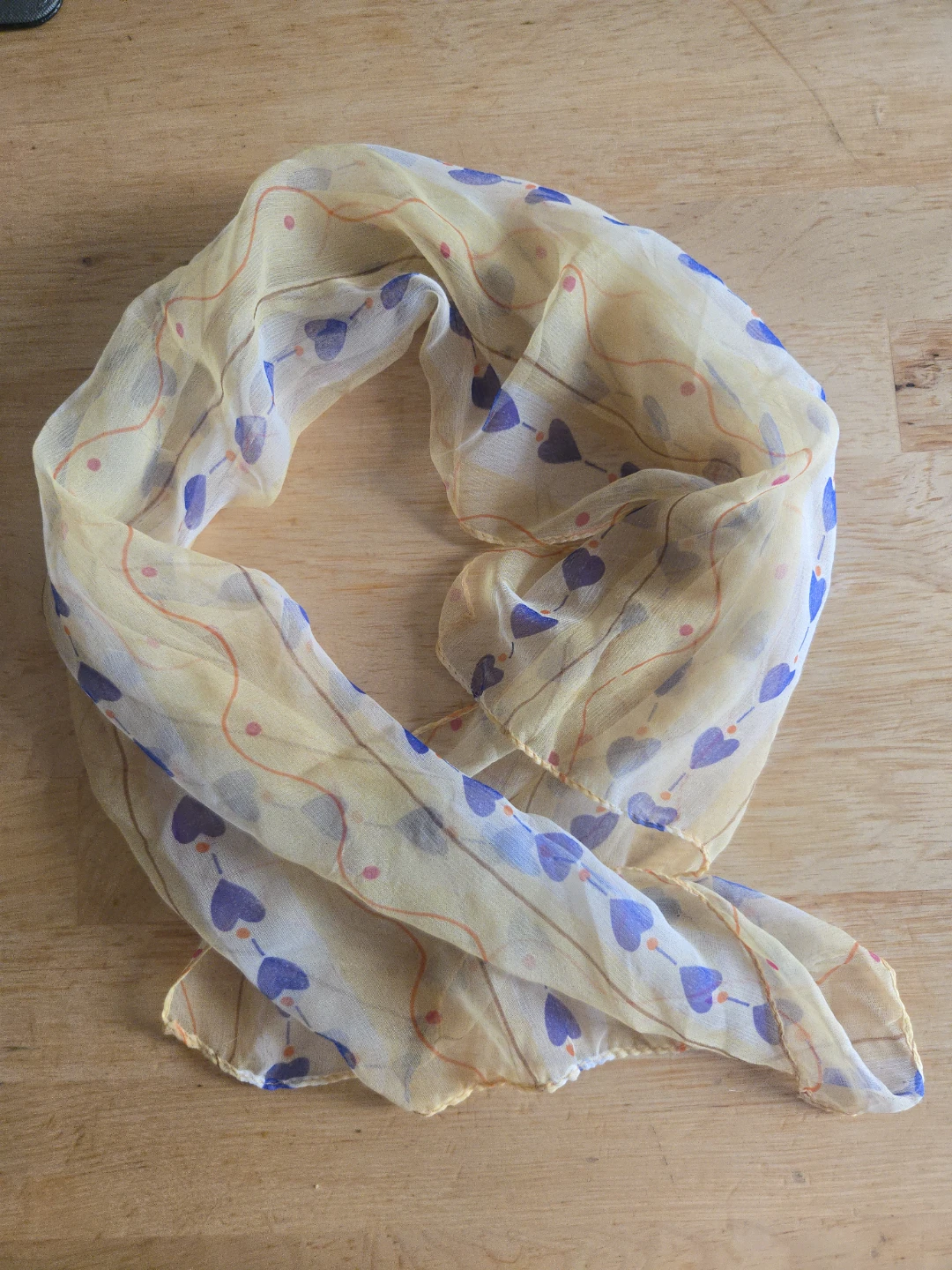 Lightweight Sheer Scarf with Blue Hearts