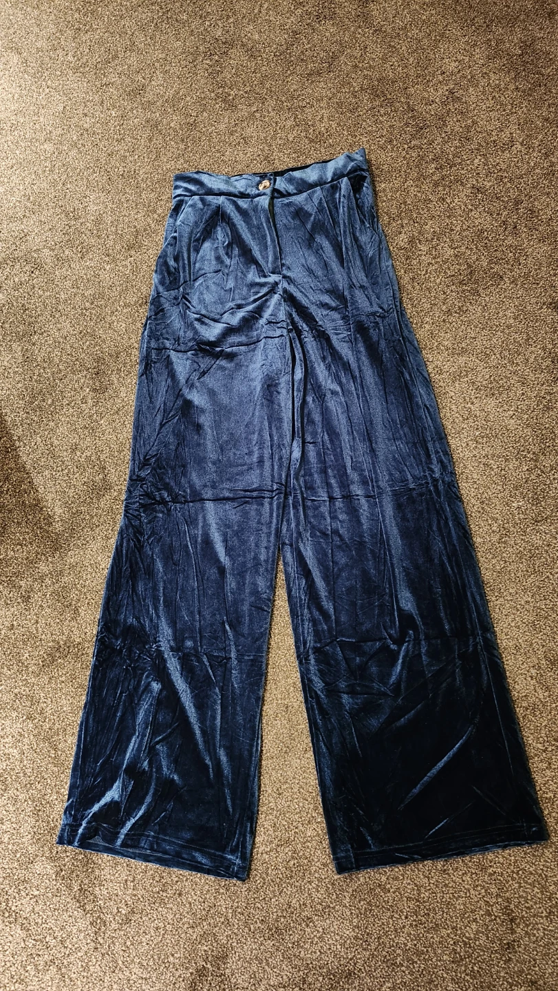 Navy Velvet Wide-Leg Pants