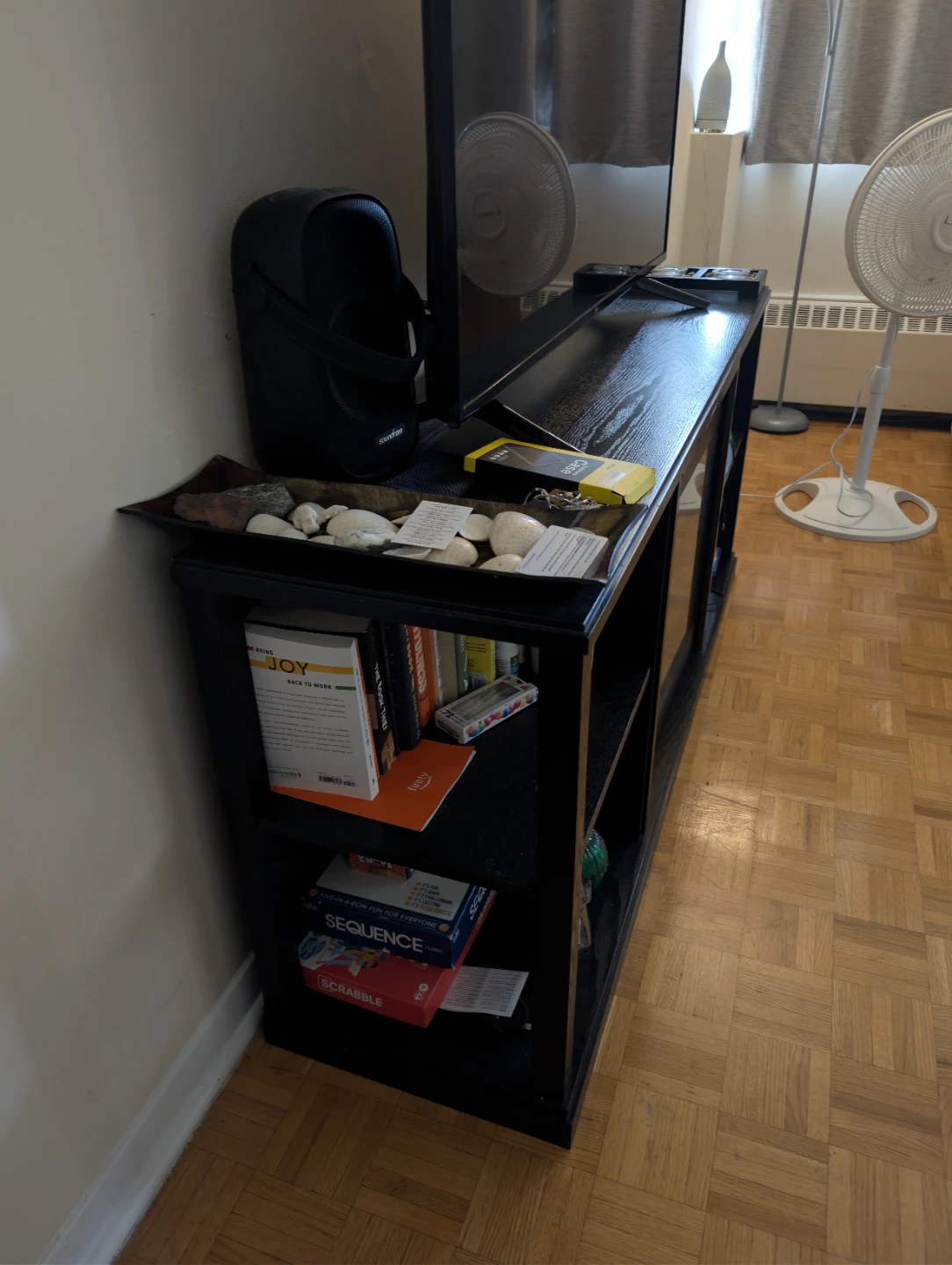 Black TV Unit with Electric Fireplace and built in heater