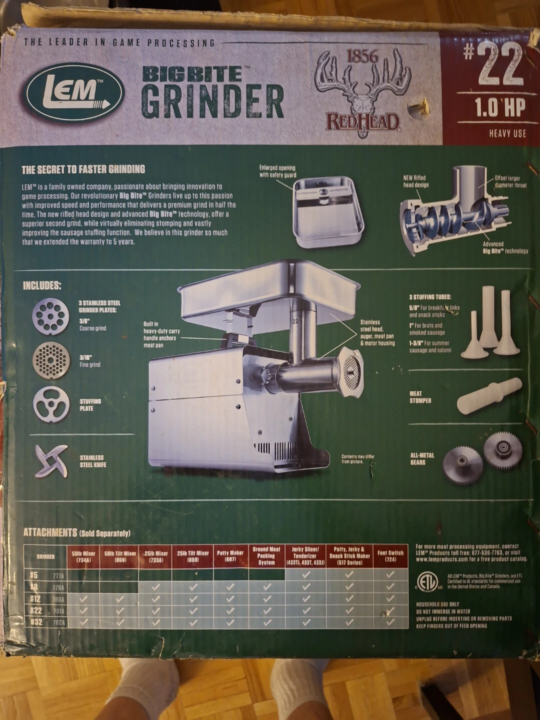 LEM #22 BigBite Grinder Hachoir 1.0 HP - photo 2
