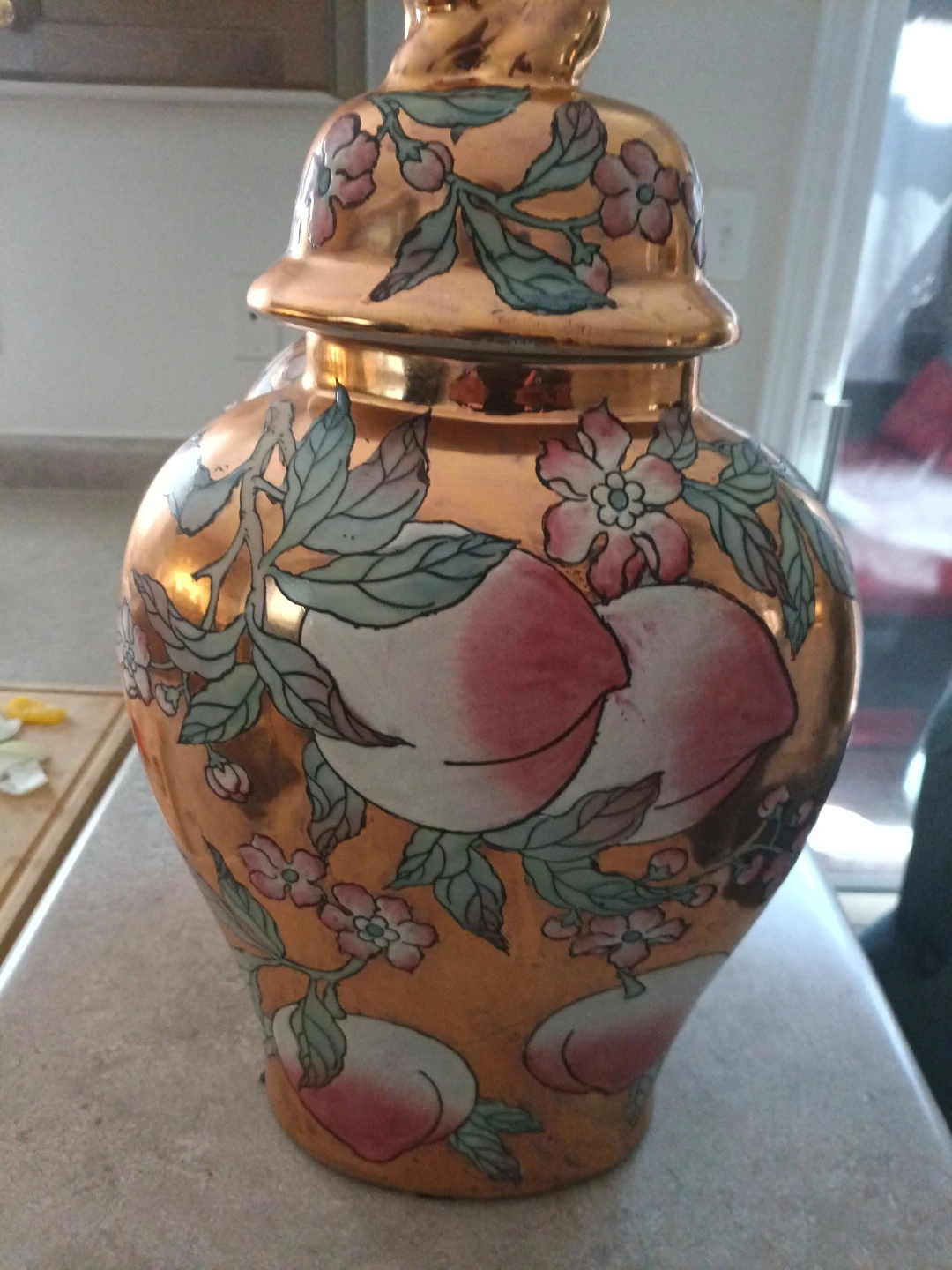 Gold Ginger Jar with Peaches and Flowers Design - photo 2