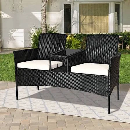 Black Wicker Loveseat with Table x4