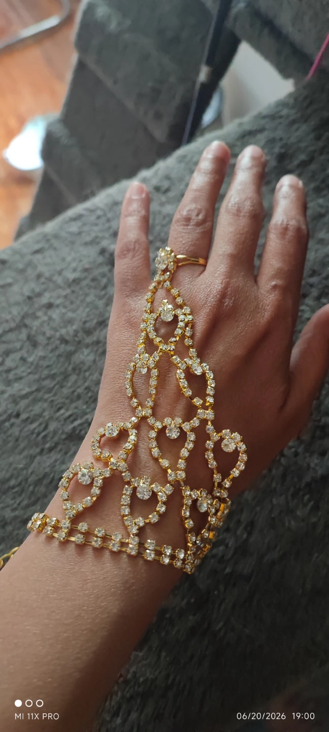 Gold rhinestone slave bracelet with ring