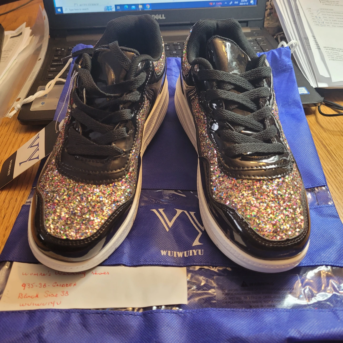 WUIWUIYU Women's Walking Shoes - Black Glitter Size 38 - photo 2