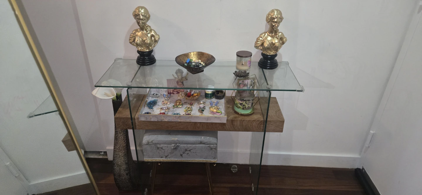 Glass Console Table with Wood Shelf - photo 3