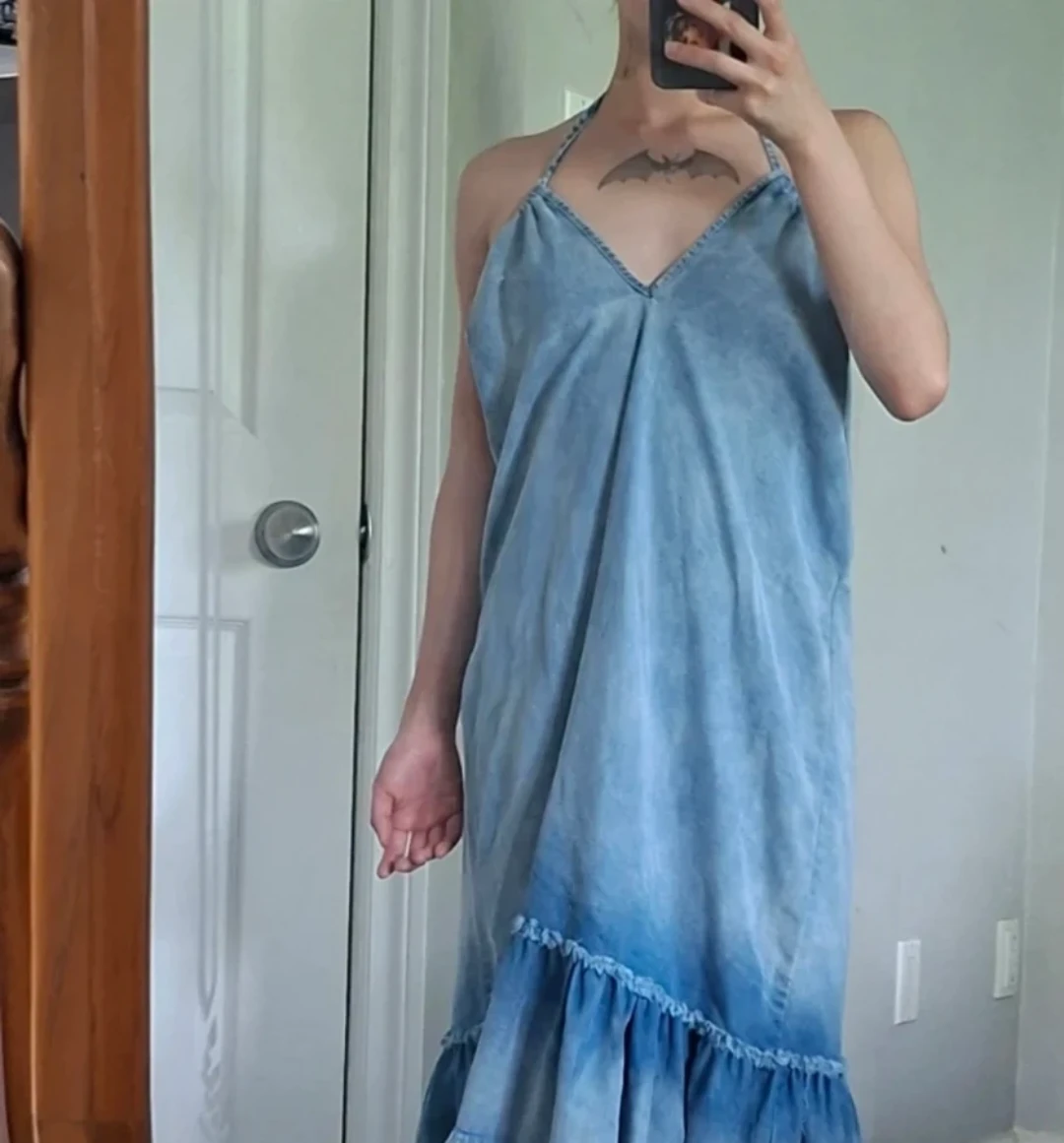 Light Wash Denim Maxi Dress with Ruffles - photo 2