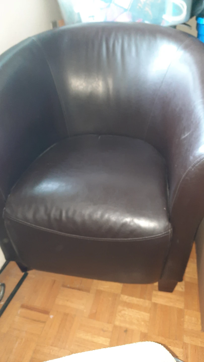 Brown Leather (like)Barrel Chair
