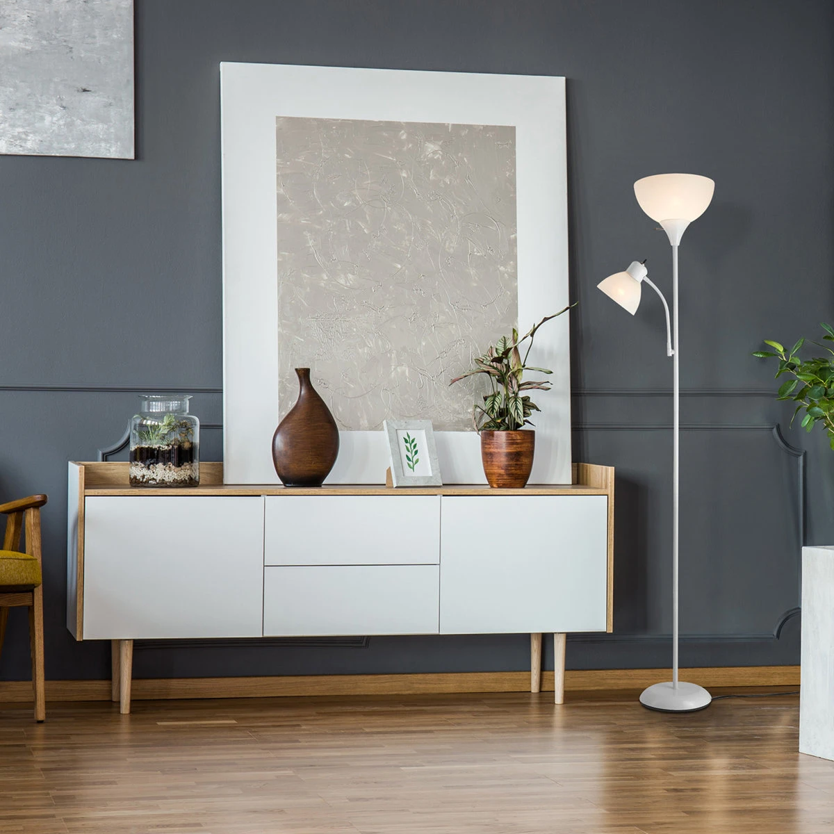 White Modern Floor Lamp with Adjustable Reading Light