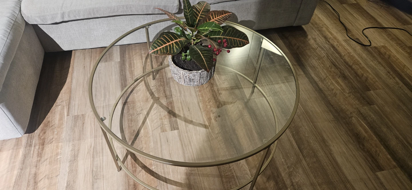 Round Glass Coffee Table with Metal Frame