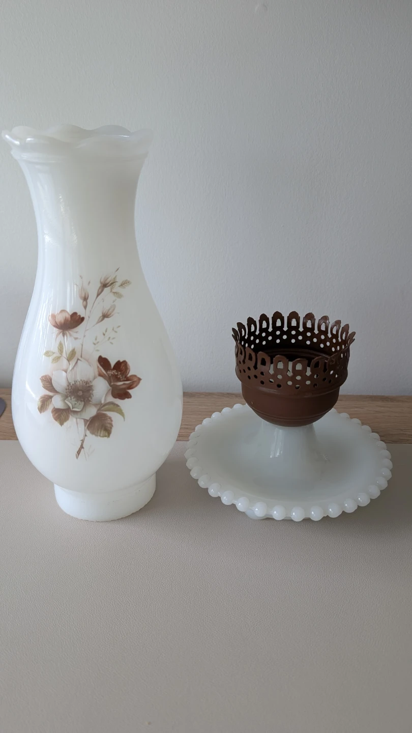 Vintage Milk Glass Hurricane Lamp Shade with Floral Design - photo 2