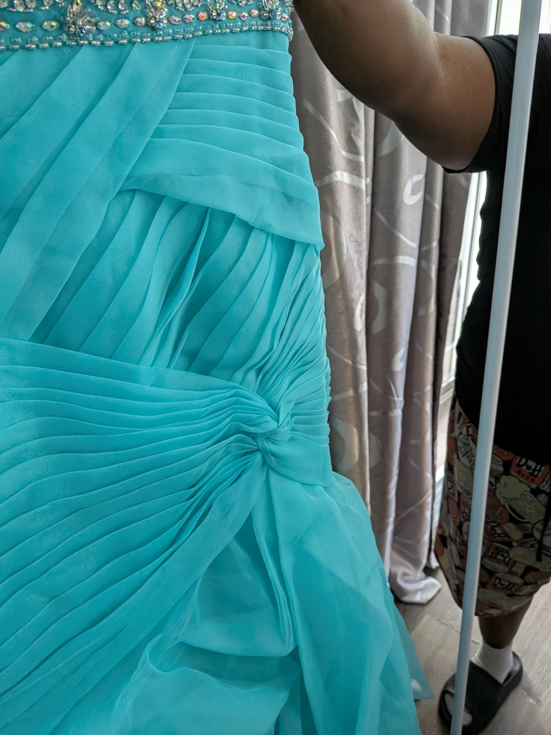 Turquoise Strapless Gown with Rhinestone Belt