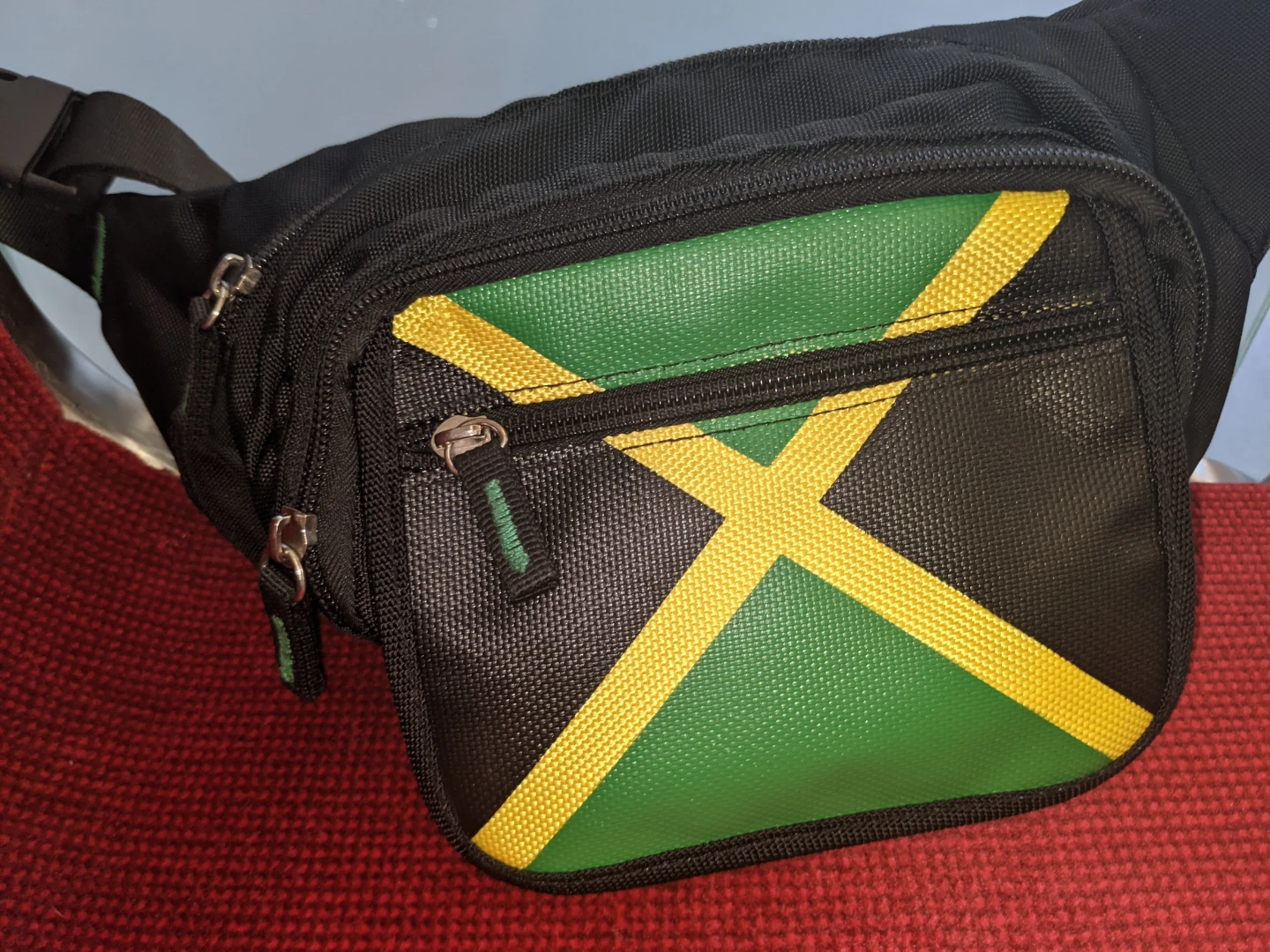 Black Fanny Pack with Jamaican Flag Design
