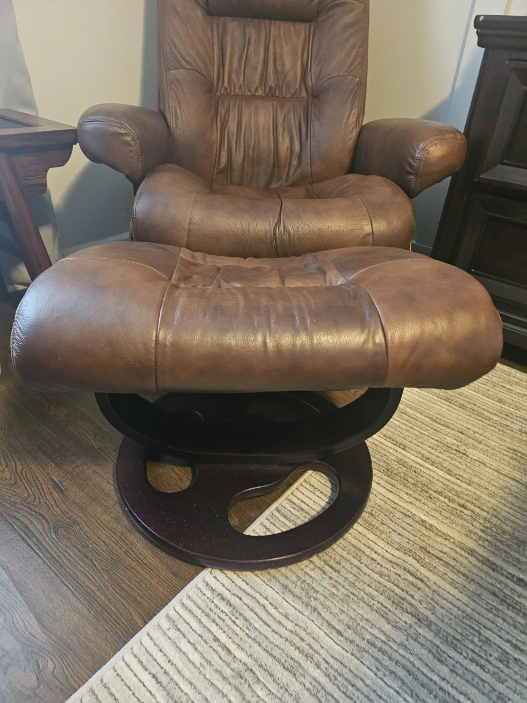 Brown Leather Recliner Chair with Ottoman - photo 3