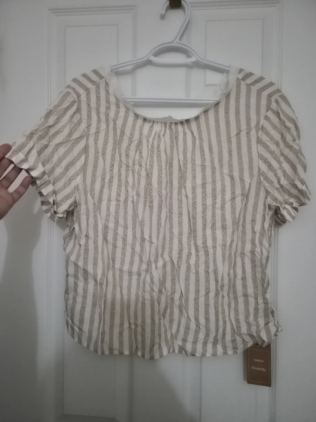 Striped Lace Trim Button-Up Blouse - photo 3