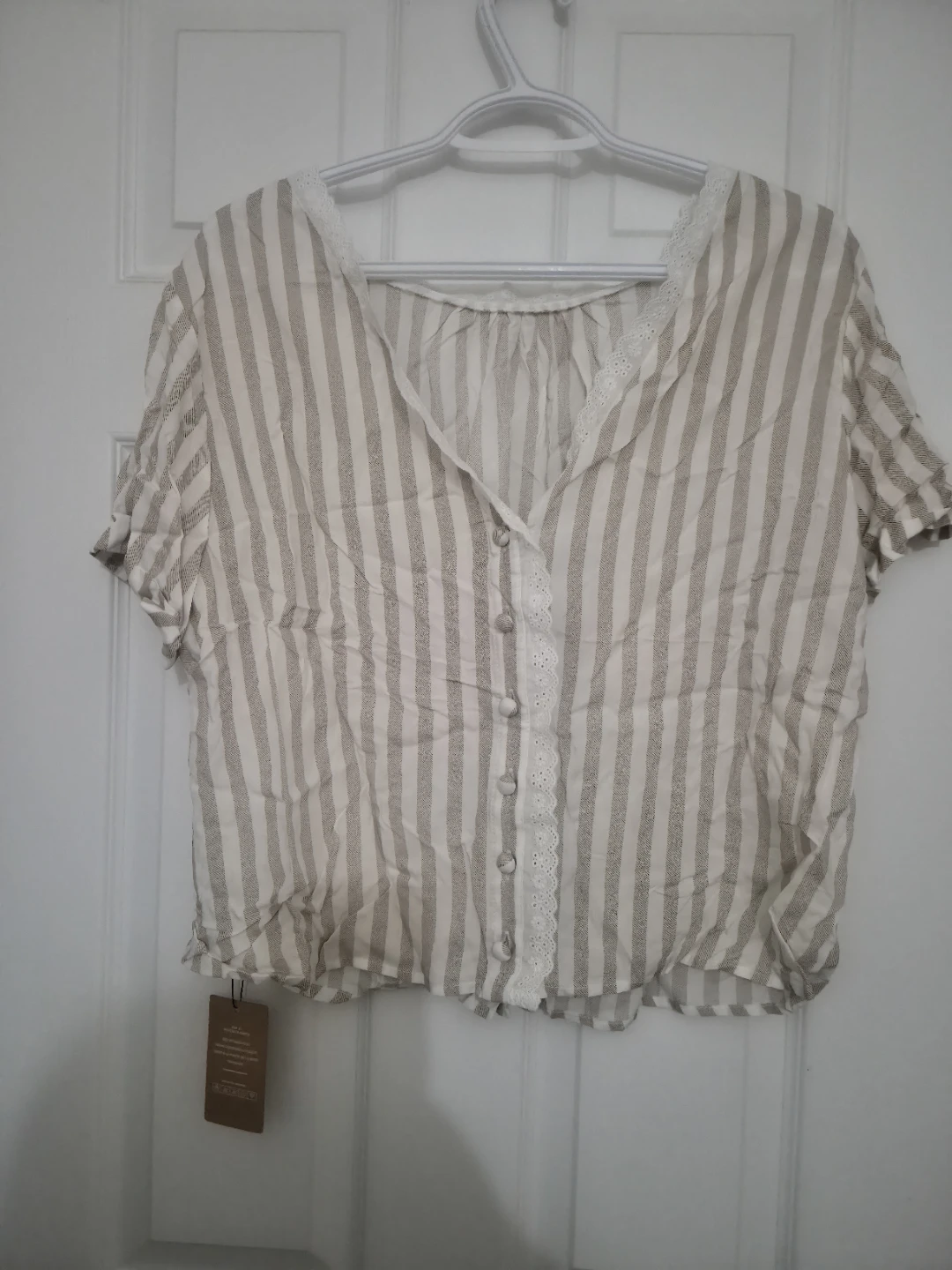 Striped Lace Trim Button-Up Blouse - photo 4