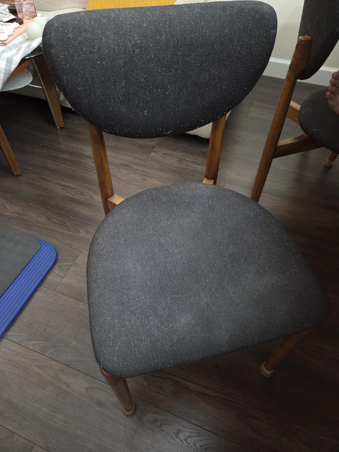 Dark Grey Fabric Dining Chair with Wooden Legs