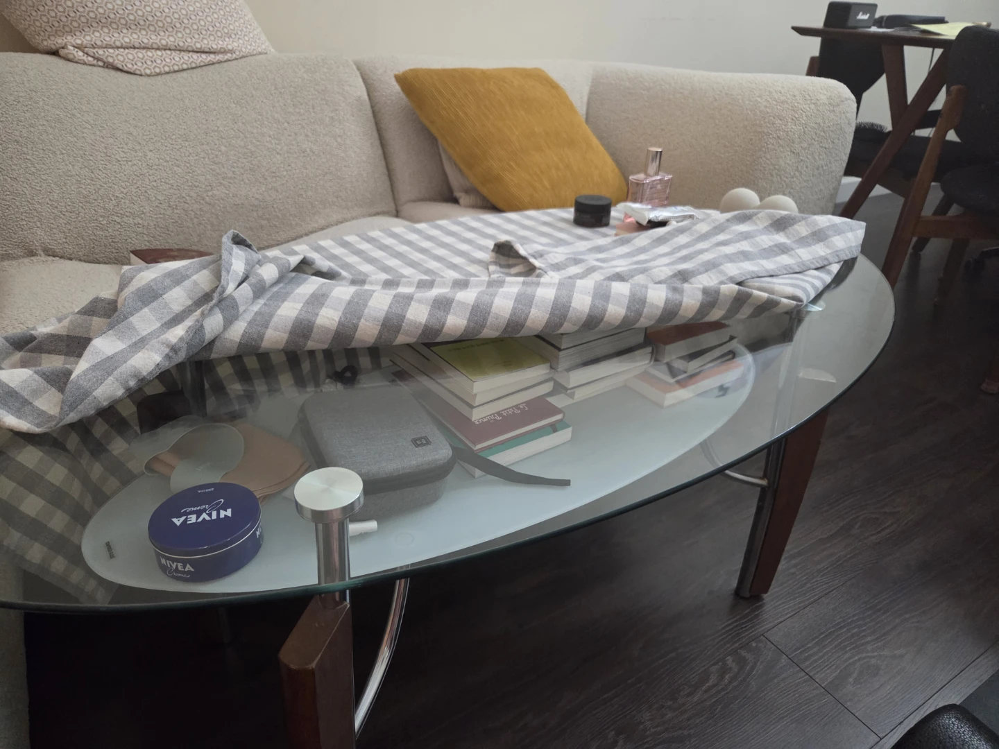Dark Grey Fabric Dining Chair with Wooden Legs - photo 4