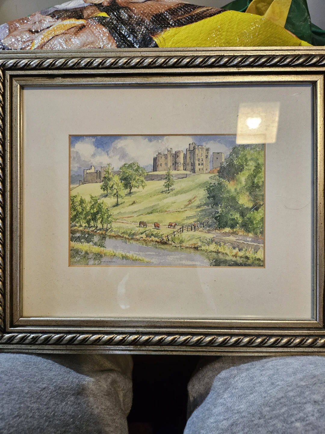 Framed Watercolor Painting of Castle Scene