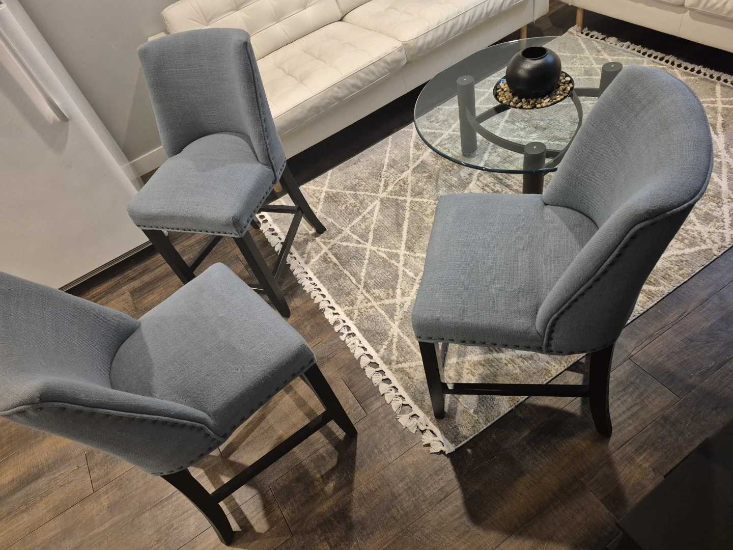 Set of 3 Blue Upholstered Bar Stools