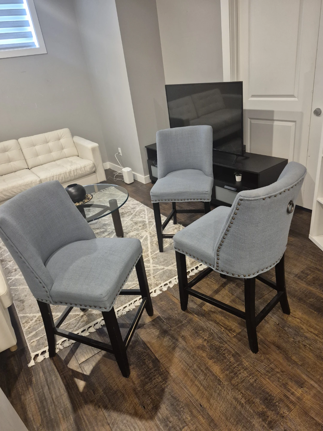 Set of 3 Blue Upholstered Bar Stools - photo 2