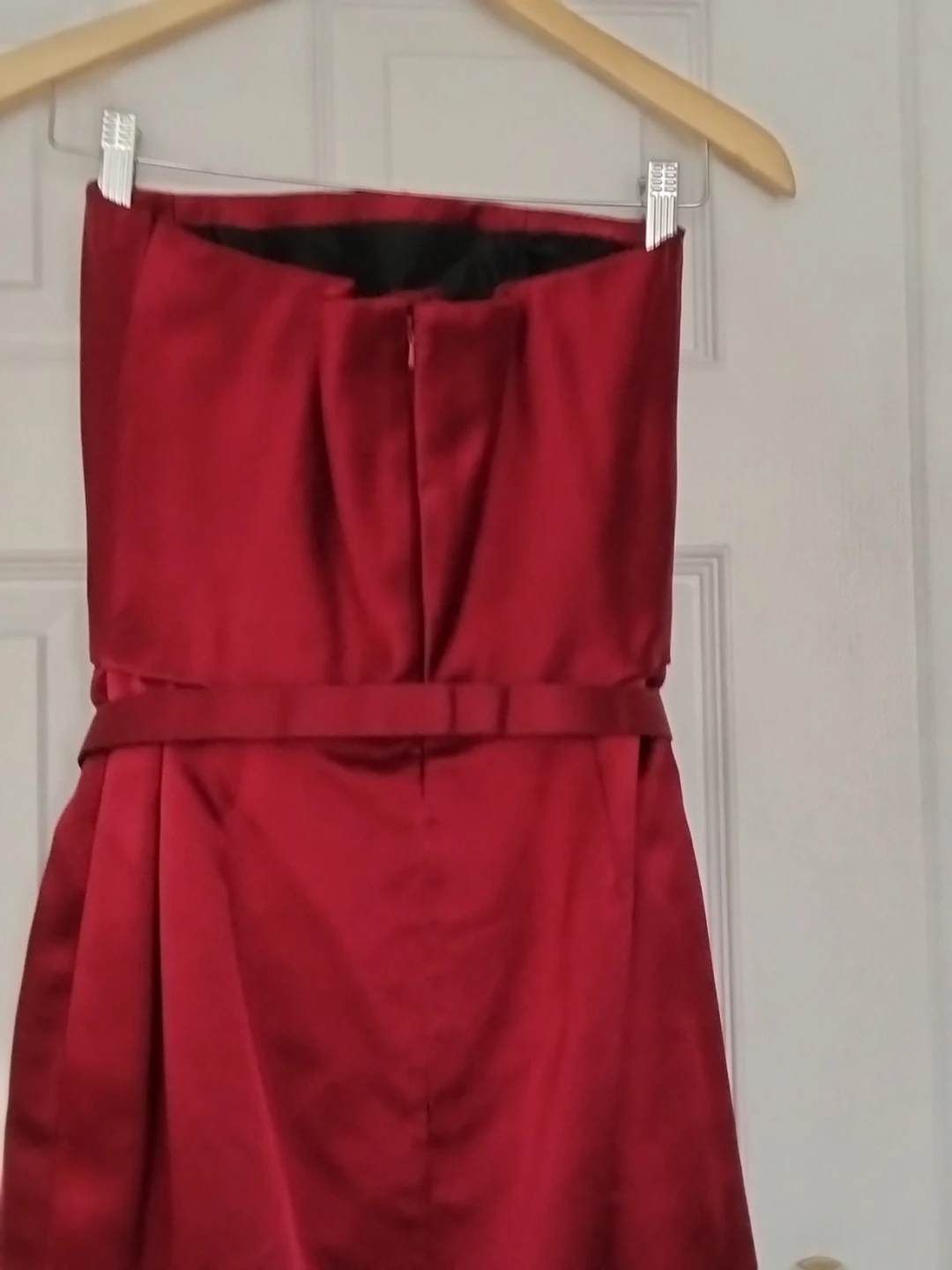 Red Strapless Formal Dress with Embellished Belt - photo 4