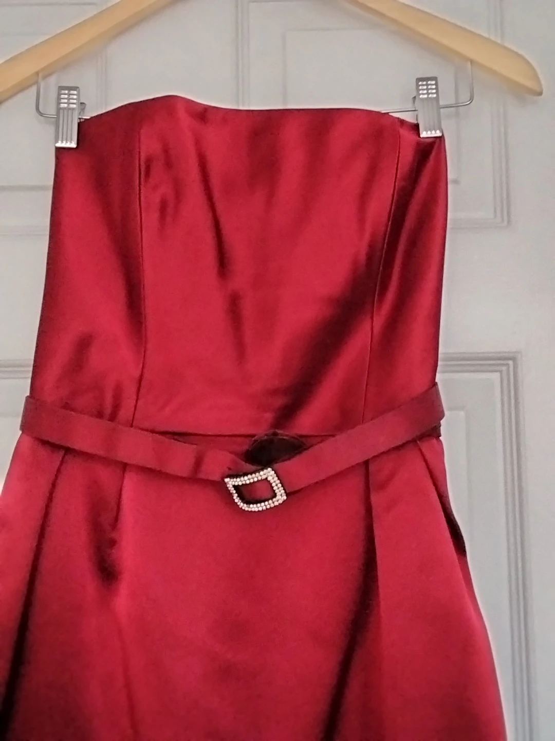 Red Strapless Formal Dress with Embellished Belt - photo 5