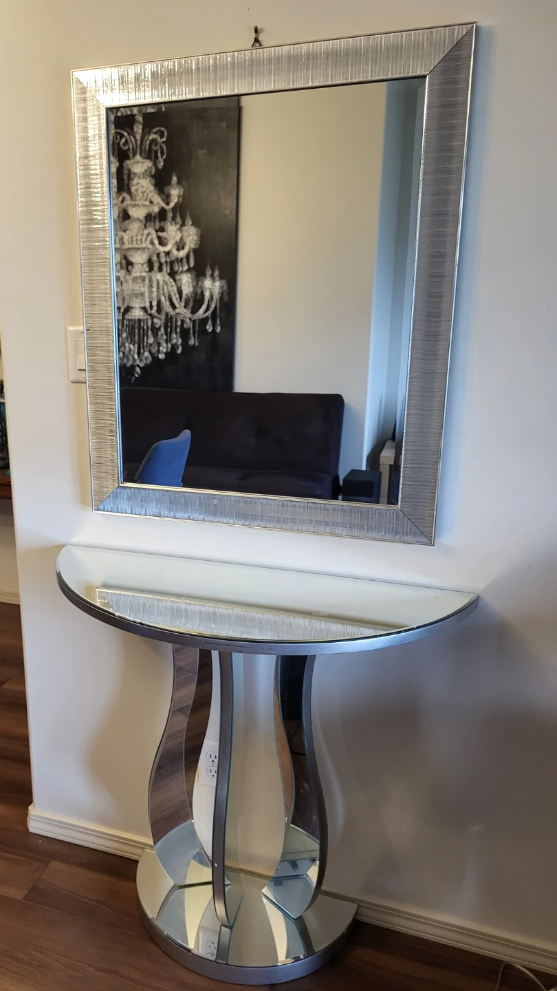 Silver Mirrored Console Table with Mirror
