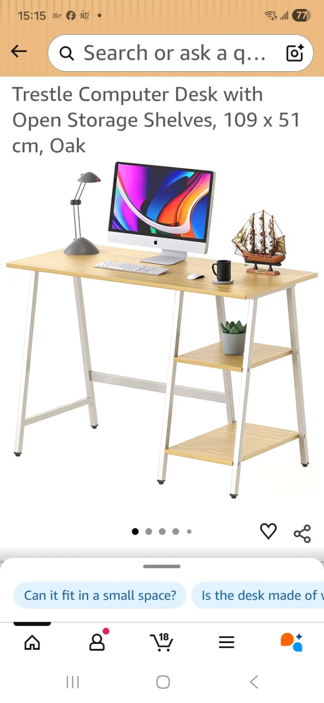 Trestle Computer Desk with Open Storage Shelves - Oak - photo 2