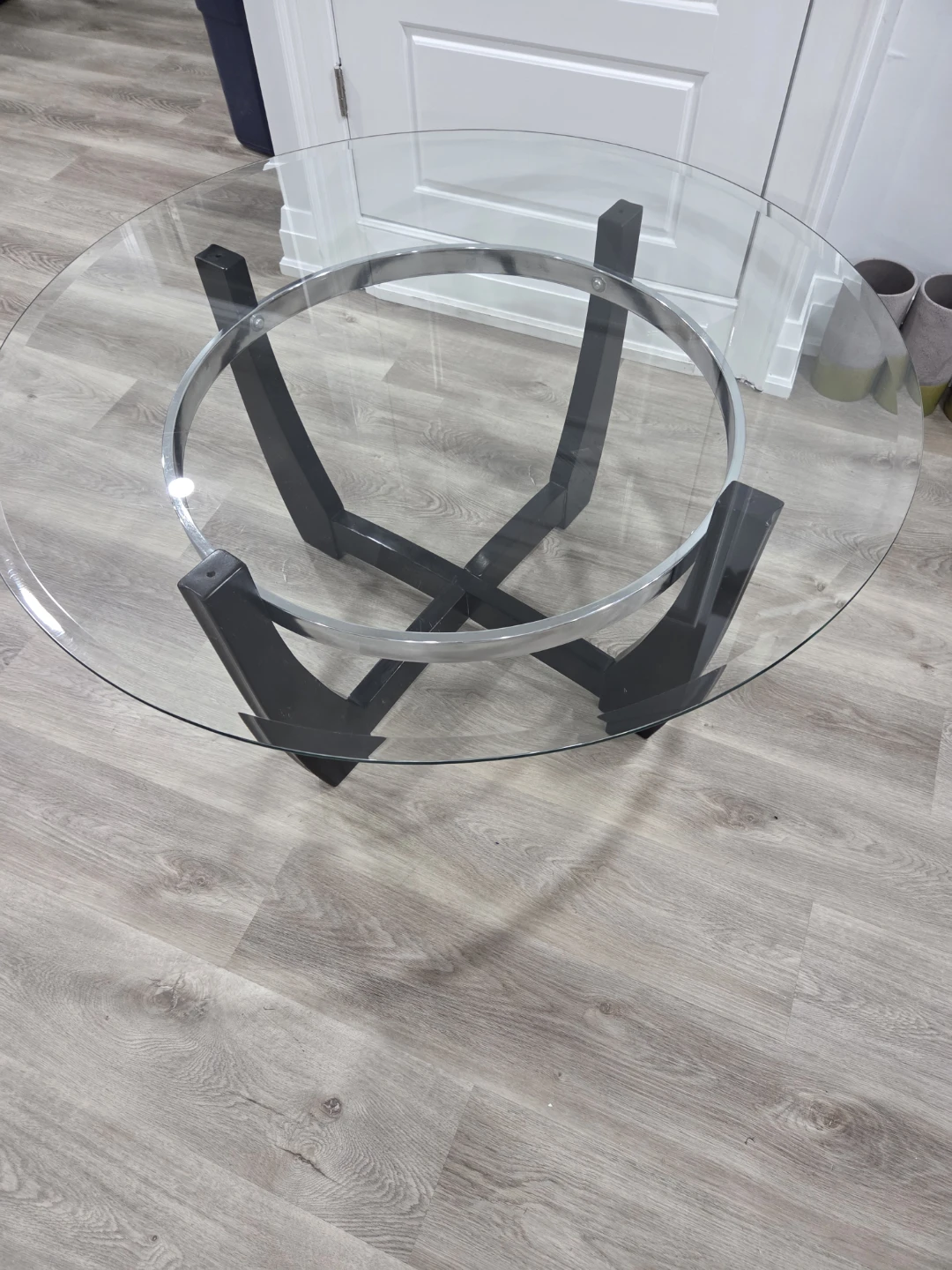 Glass Coffee Table with Dark Wood Base - photo 5