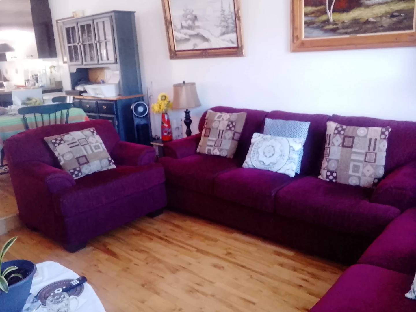 Maroon Sofa Set with Accent Pillows