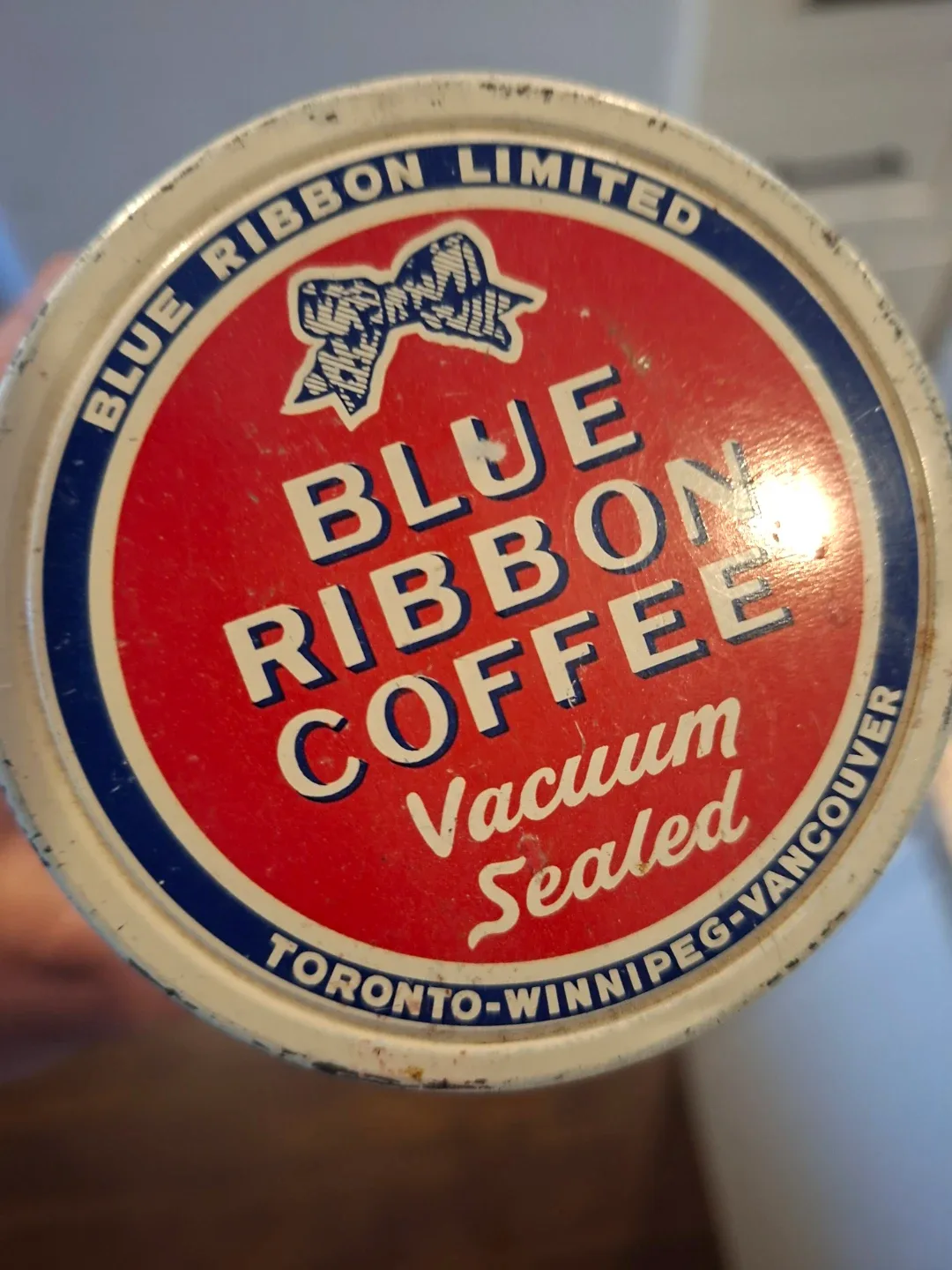 Vintage Blue Ribbon Coffee Glass Jar