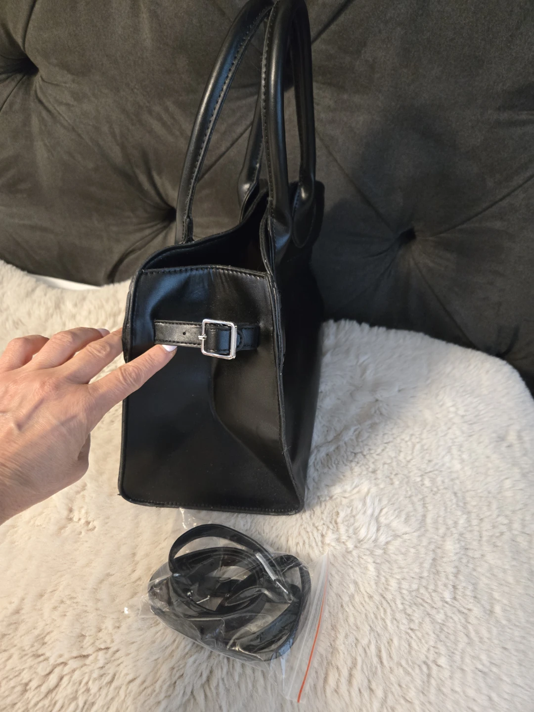 Black Satchel Handbag with Shoulder Strap - photo 2