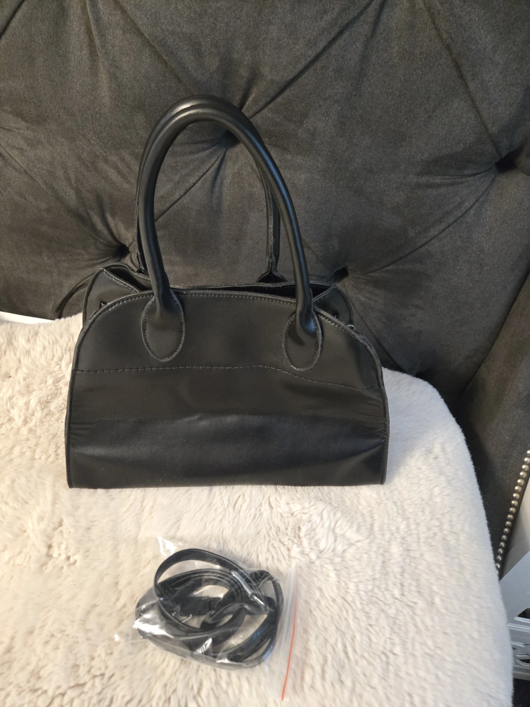 Black Satchel Handbag with Shoulder Strap - photo 3