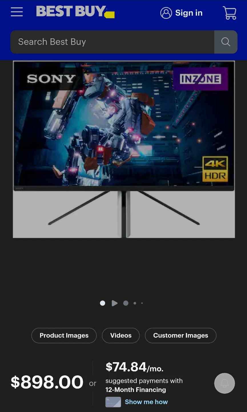 $899.00  INZONE M9 | 27" 4K IPS 1ms 144Hz HDR Gaming Monitor