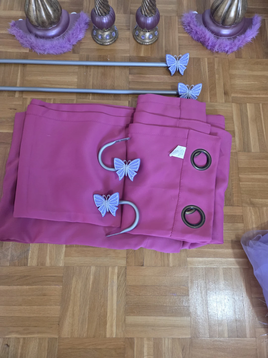 Pink Butterfly Curtains and Finials Set - photo 4