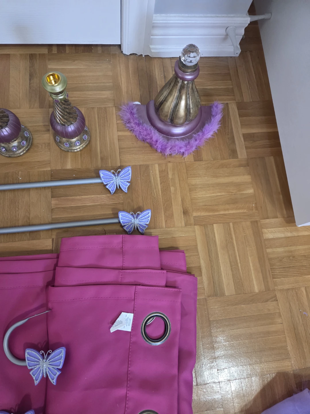 Pink Butterfly Curtains and Finials Set - photo 5