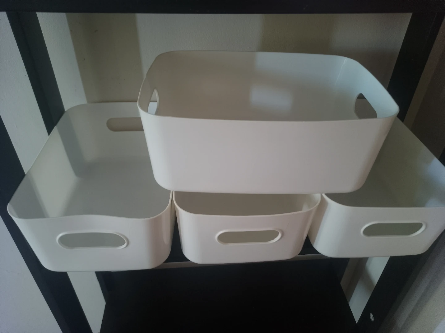 Set of 4 White Storage Bins with Handles
