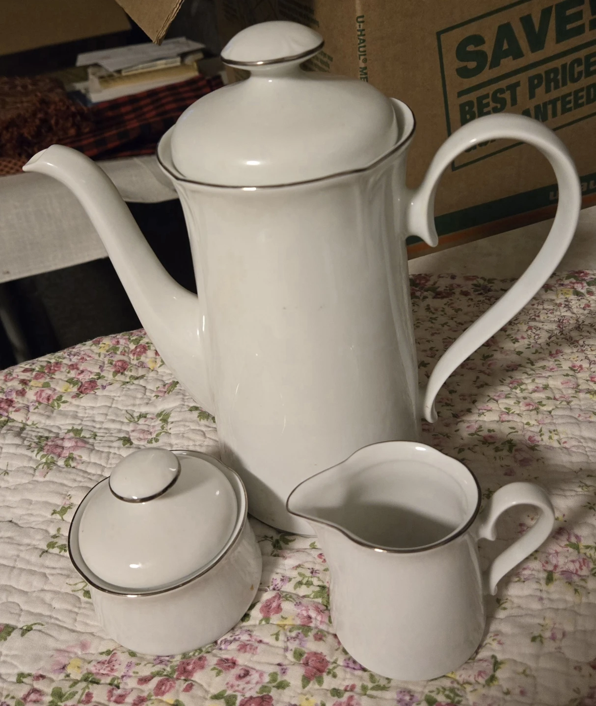 White Ceramic Coffee Pot Set with Sugar Bowl and Creamer - photo 4