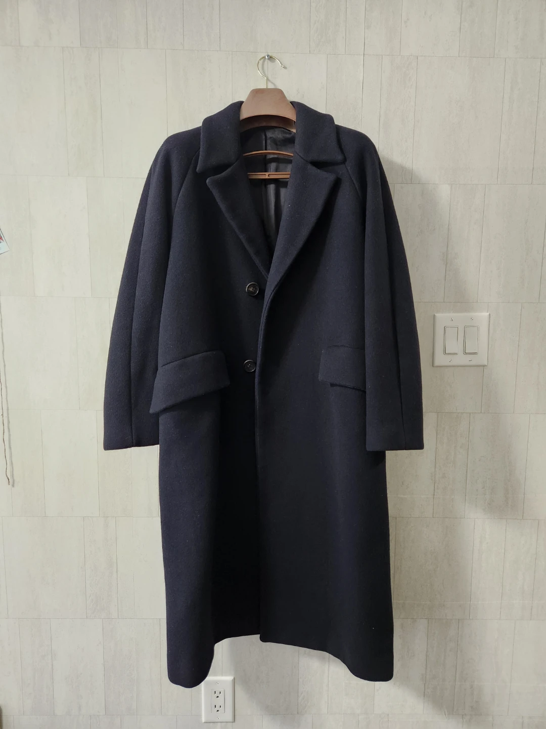 Men's Navy Wool Blend Overcoat