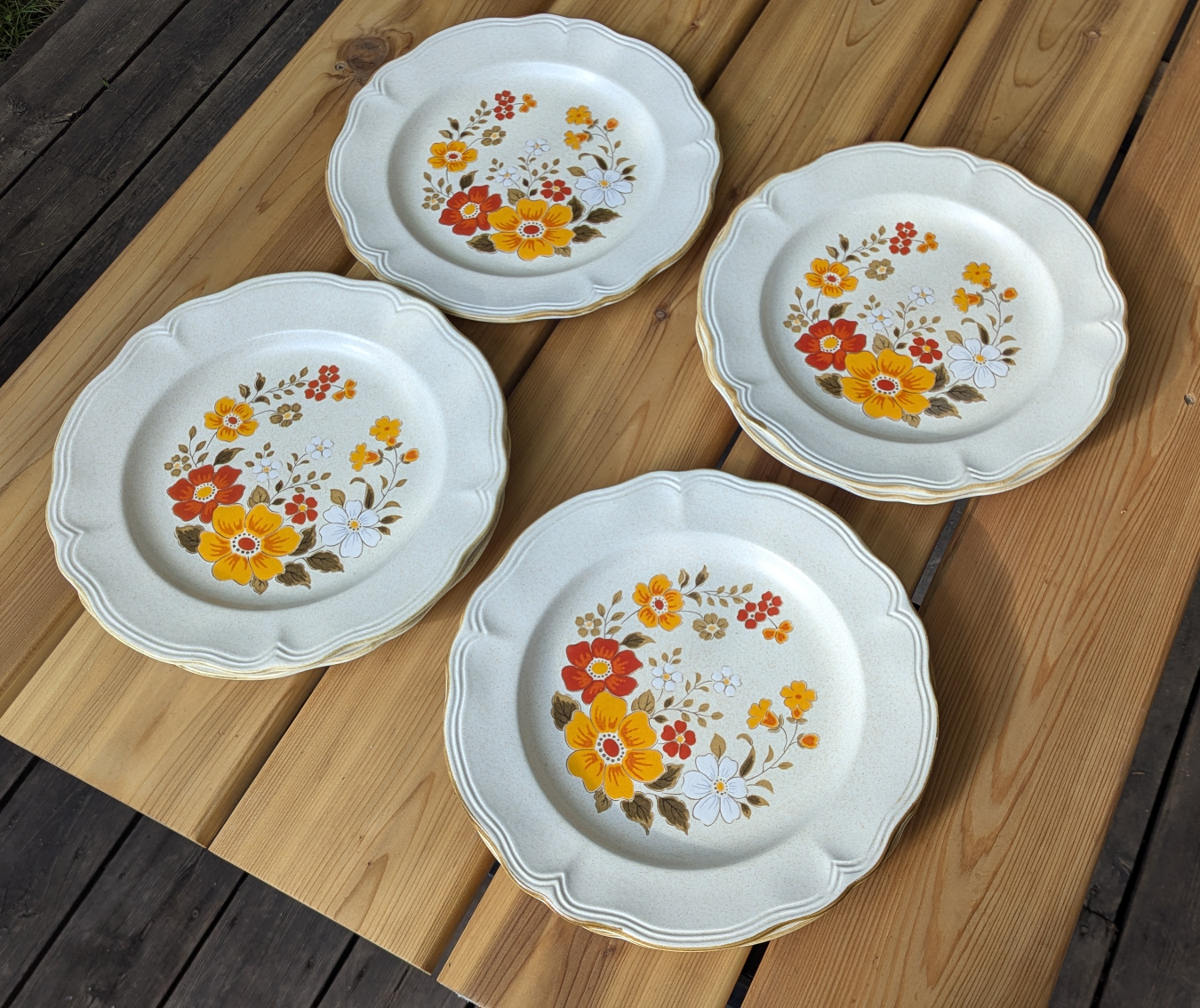 Vintage Wildflower Ironstone Dinner Plates, 7 Total