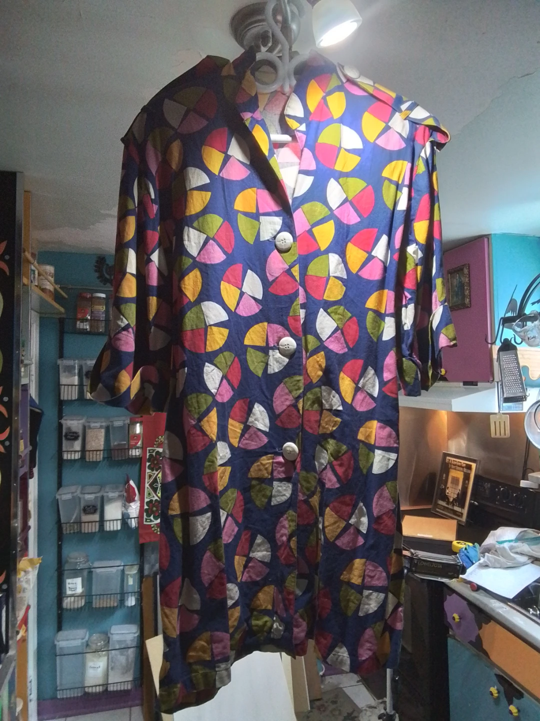 Vintage-Chic Multi-Color Geometric Shirt Jacket / Tunic