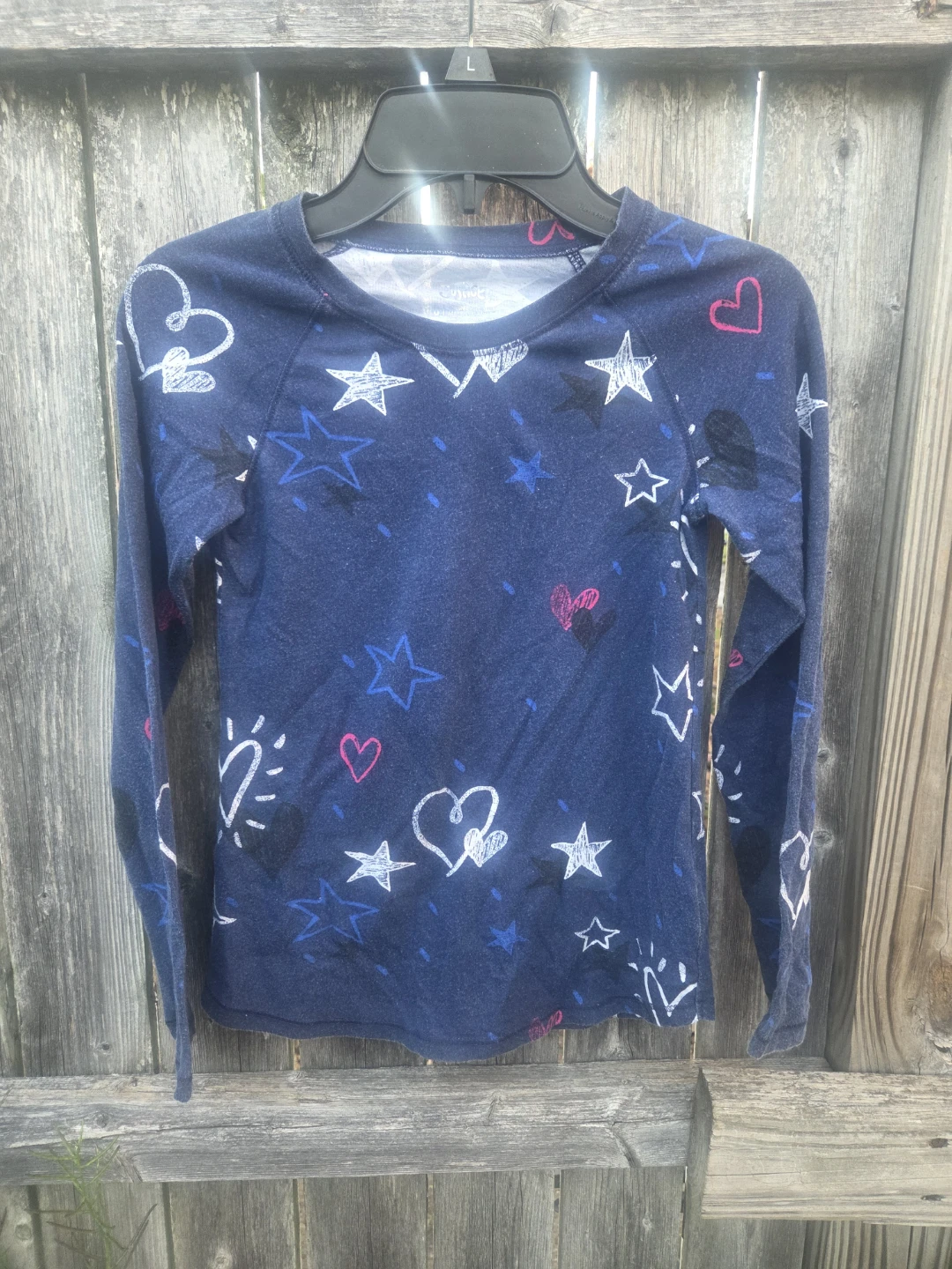 Justice Blue Long Sleeve Shirt with Stars and Hearts